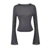 Blusa de tricô feminina estilo coreano com mangas sino vazadas, outono casual, slim fit, cor sólida, visual emagrecedor, peça para cobrir da moda