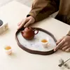 Bandeja de Té de Cristal Estilo Chino Begonia, Soporte para Tazas de Té Color Nogal, Bandeja Pequeña para Té Seco, Bandeja de Almacenamiento para Sala de Estar del Hogar