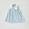 Vestido Infantil Estilo Coreano 2025 Novo Estilo Saia Princesa Infantil Saia de Navio com Gola Azul Marinho Estilo Ocidental Laço