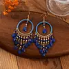 Pendientes de Borla de Cuentas Envueltas en Alambre Estilo Bohemio Étnico Coloridos de Cristal de Imitación para Mujer Viaje a Yunnan