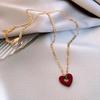 Collar de amor rojo de acero de titanio de tendencia europea y americana para mujer, cadena de clavícula con corazón de melocotón tridimensional de color esmaltado francés retro simple