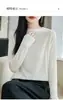 Nueva ropa de otoño para mujer: Suéter delgado de punto fino con mezcla de lana Lyocell, camisa base delgada versátil de punto fino para mujer