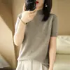 Suéter delgado de punto para mujer personalizado de fábrica con cuello medio alto, jersey de color liso, top elegante de manga corta, suéter de otoño