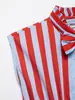 Camisa de verano a rayas con lazo para mujer, estilo europeo y americano 7257
