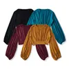 Ropa de Mujer Transfronteriza al por Mayor Otoño Nuevo Estilo Europeo y Americano Cuello Redondo Plisado Color Sólido Casual Top Corto de Manga Larga
