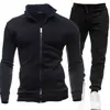 Nueva sudadera deportiva para hombre con cremallera y cuello alto, cárdigan liso para hombre, pantalones largos, traje deportivo casual