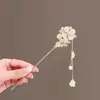 Accesorios para el Cabello de Ferroaleación Pasador Antiguo Borla de Flor de Durazno Adorno para la Cabeza Hanfu Cabello de Mujer y Niño Pasador Traje Antiguo Cheongsam Vintage