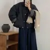 2026 Nueva Moda Coreana Otoño e Invierno Estilo Holgado Casual Cuello Redondo Retazos Versátil Casual Chaqueta de Algodón para Mujeres Menudas