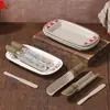 Set de dos moldes para pasta de camarón tipo tubo de bambú imitación melamina, plato creativo de tres colores para pasta de camarón, plato para pasta de pescado, plato para albóndigas de pescado