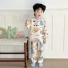 Pijama Curto de Verão Classe A para Meninos e Meninas, Manga Curta, Lyocell, Calça Curta, Pulôver, Desenho Animado, Fino, Conjunto para Casa