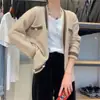 Nuevo cárdigan suéter de cachemira de invierno de corte holgado con bordes de color block, elegante rosa para mujer