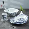 Melamina azul retro y blanco porcelana restaurante comercial imitación porcelana hotel plástico Tazón grande lavabo para sopa plato hondo invertido plato para sopa vajilla