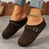Nuevos zapatos planos de verano 2026 estilo retro para mujer, tipo mocasín Birkenstock, con diseño de puntera falsa y correas con hebilla metálica