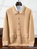 Chaqueta de punto con cuello polo para hombre, suéter 100% lana pura, nuevo estilo otoño 2026, cárdigan versátil de moda casual