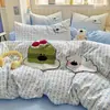 Juego de Ropa de Cama de Cuatro Piezas Bordado de Dibujos Animados Clase A, Sábana de Algodón Puro, Funda de Edredón, Funda de Colcha para Dormitorio, Juego de Tres Piezas, Sábana Ajustable 4