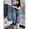Shorts de Mezclilla Azules de Pierna Ancha Corte A para Mujer, Nuevo Estilo Verano 2026, Tallas Grandes, Tiro Alto, Adelgazantes, Shorts Rectos de Cinco Puntos