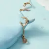 Pendientes Asimétricos de Estrella, Luna y Fresa de Cristal de Zircón Minimalistas Chapados en Oro, Dulces y Lindos, Estilo Japonés