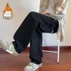 Calças de estilo americano, caimento relaxado, perna reta, calças casuais da moda de caimento solto, calças compridas de perna larga, calças esportivas de marca de moda unissex