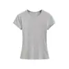 Ropa Interior Básica de Color Puro Cuello Redondo Ajustada Manga Media Camiseta Verano Casual Elástica Manga Corta Top para Mujer