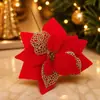 22cm Flor de Natal Duas Cores com Borda Dourada Flor Artificial Cabeça de Flor Guirlanda de Árvore de Natal Videira Acessórios de Decoração DIY Atacado