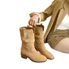 Pantalones de bota plisados para mujer, nueva colección otoño 2026, tacón grueso, botines que aumentan la altura, versátiles con faldas, botines estilo motero Martin
