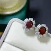 Brincos de Granate Vermelho Natural Prata de Lei S925 Incrustados com Granate Puro Pedra Feminina Pedra Principal 6*8mm