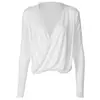 Estilo Europeo 2026 Estilo Minimalista Camisa de Cuello en V Profundo para Mujer Elástico Dobladillo Ajustado Hombro Caído Manga Larga Atmosférica Suéter Top