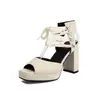 Nuevas Sandalias Peep-Toe de Estilo Europeo y Americano con Encaje, Botines Cortos, Sandalias de Suela Gruesa, Tacones Altos Gruesos, Tallas 40-47, Talla Grande para Exportación