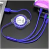 Cable de Datos Retráctil Uno a Tres Logo de Cristal Regalo Impresión a Color Serigrafía Cable de Carga para Teléfono Móvil Tres en Uno Almacenamiento y Portátil