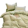 Juego de Ropa de Cama Rayada Lavada de Algodón Puro Bloque de Color Ins, Juego de Cuatro Piezas con Ribete, Fresco Juego de Tres Piezas, Juego de Cuatro Piezas Lavado