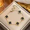 Pulseira de Aço Titânio Dourada Trevo de Quatro Folhas Fritillaria Não Desbota Feminina Estilo Europeu e Americano Moda Simples Luxo Leve Trevo de Quatro Folhas Estilo Mori
