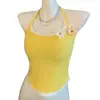 Traje estilo Dopamina com cores contrastantes, blusa de alça dupla falsa, design floral tridimensional único, top sexy e justo com costas cruzadas