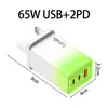 Carregador de Celular Rápido Colorido Gradiente de Nitreto de Gálio 65W Vários Portos Cabeça de Carregamento Universal Multi-Porta Padrão Europeu, Americano e Britânico