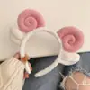 Faixa de cabeça fofa com orelhas de panda para lavar o rosto, faixa de cabeça de pelúcia de desenho animado com coroa alta para mulheres, faixa para maquiagem e lavar o cabelo, acessório de cabelo