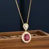 Colgante de collar de rubí rojo sangre de paloma, forma ovalada de lágrima, incrustado con diamantes, cadena para la clavícula versátil de lujo ligero, minimalista, de alta gama, para mujer