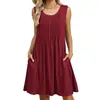 Amazon Europa y Estados Unidos comercio exterior transfronterizo primavera y verano 2025 nuevo vestido de chaleco estampado suelto con bolsillos para mujer en stock