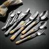 Vajilla de Acero Inoxidable 304, Cuchillo para Bistec Espiga de Trigo Forjado, Tenedor, Cuchara, Cuchara de Postre, Lujo Accesible Creativo Retro Vajilla Occidental Set