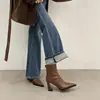 Botas de tornozelo de salto alto com bico fino para mulheres, coleção outono/inverno 2025, estilo francês, deslumbrantes botas nude, botas de ajuste justo, botas de moda com salto grosso retrô, Botas Martens
