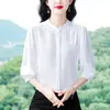Camisa de Manga Tres Cuartos de Color Sólido de Gama Alta para Mamás, Nueva Moda de Verano y Otoño para Mujer, Blusa Holgada, Top Elegante