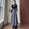 Saia de Conjunto para Mulheres Plus Size, Saia Plissada, Cintura Alta, Saia Evasê com Efeito Emagrecedor, Saia Longa que Cobre o Quadril