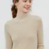 Suéter de Lã Slim com Gola Alta Meia-Boca, Sem Costura, Linha Única, Pronto para Vestir, para Mulheres, Outono e Inverno, Suéter Interno Justo para Mulheres, Camisa de Base de Lã