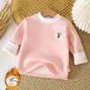 Tops de Terciopelo de una Pieza para Bebés Niños y Niñas Otoño e Invierno, Ropa Cálida para Usar por Debajo, Camisetas Básicas de Cuello Redondo Engrosadas para Bebés