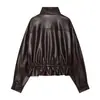 ZA AliExpress súper ventas ropa de mujer transfronteriza estilo europeo y americano para otoño e invierno, con un elegante cuello alto y un diseño de cintura entallada, chaqueta de cuero