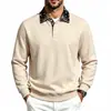 Moletom POLO de manga comprida com botões, gola virada, blocos de cor, peso pesado, solto, casual, estilo West Coast, para homens, outono e inverno, transfronteiriço europeu e americano