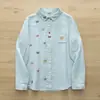 Camisa de manga larga estilo vintage, artística, bordada con mariposas, para mujer, con corte holgado, diseño de algodón puro y una capa exterior de gasa de algodón de doble capa.