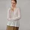 Promoção de LiquidaçãoCamiseta Jacquard de Lã Pura Solta de Manga Longa Feminina Camada Base com Gola Meio Aberta e Design Color Block