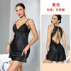Camisola de Cetim Espinha de Peixe Renda Patchwork Costas Abertas Cadarço Saia Curta Sexy Slim-Fit Roupa de Dormir para Casa 1180
