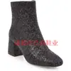 Botines de Tobillo con Tacón Grueso Brillantes Medianos para Mujer Cremallera para Fiesta Baile de Graduación Botines Cortos