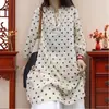 Vestido Artístico Retro de Lunares para Mujer 2026 Nuevo Verano de Algodón y Lino Vestido Camisa de Longitud Media para Viaje