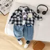 Camisas a Cuadros Holgadas Elegantes de Manga Larga para Niños para Primavera y Otoño, Conjuntos Nuevos Casuales de Camisas y Jeans para Bebés Niños